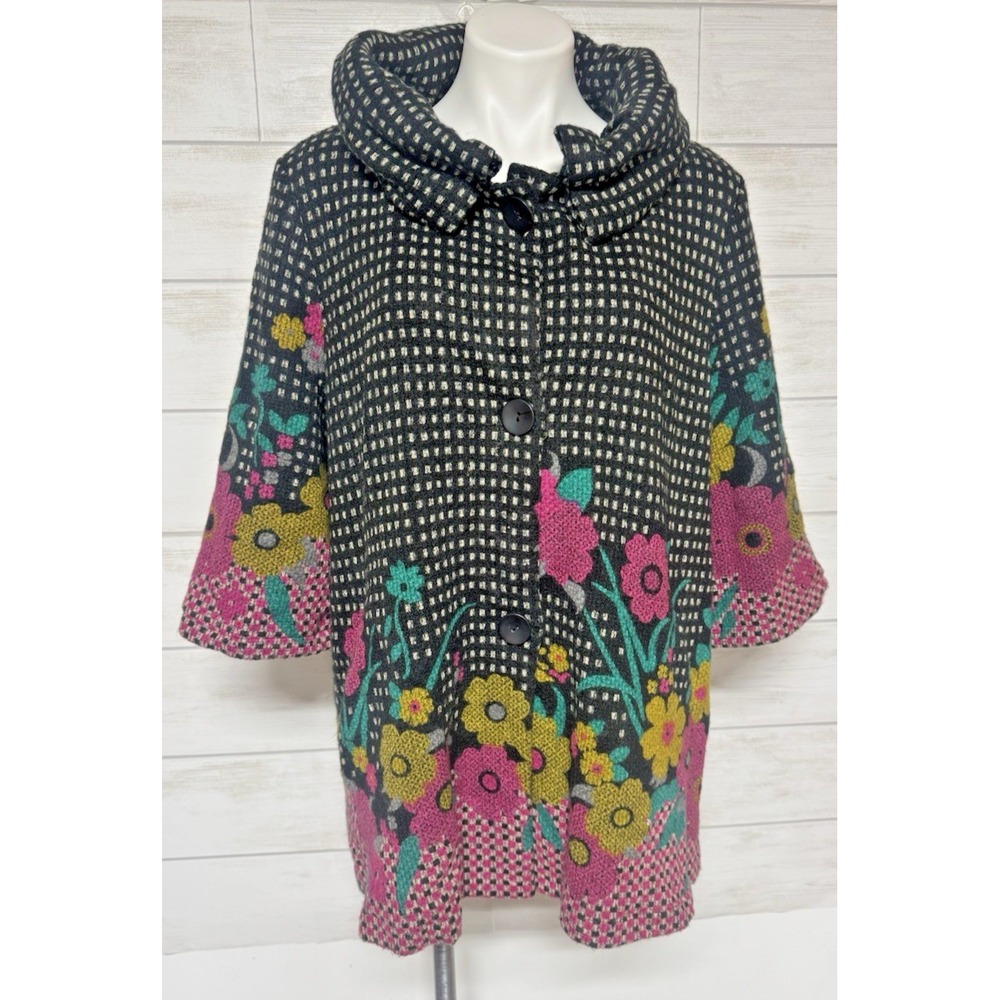 DAMEE Inc. Textured Lined Jacket Artsy Floral 3/4 Sleeve Collar Womens XL